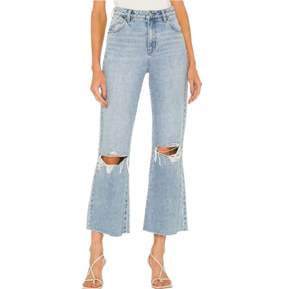 Revolve ROLLA'S East Coast Flare Crop Size 27 Blue Distressed High Rise Liv Worn - Picture 3 of 13